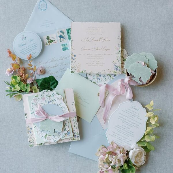 Details are my love language and I love this couple a lot 🤍 invitations are the first piece of the guest experience and they show guests what to expect from the wedding itself - I love the “Easter eggs” that hint at their custom pattern which showed up at bars and linens on the day, the color of the bride’s dress, and the special tree they would be married under 🌳

Planning and Design @savaevents 
Photography @joshplusdana 
Stationery @anticipateinvitations 
Calligraphy @le_le_lines 
Floral @bymaggiepeterson 
Venue @windyknollroundtop