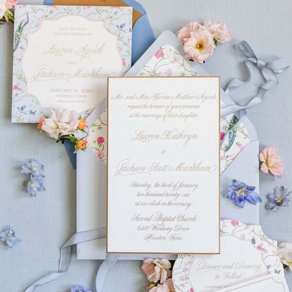 Taking that initial custom Save the Date pattern alllll the way through the reception. That cohesive thoughtfulness is w...